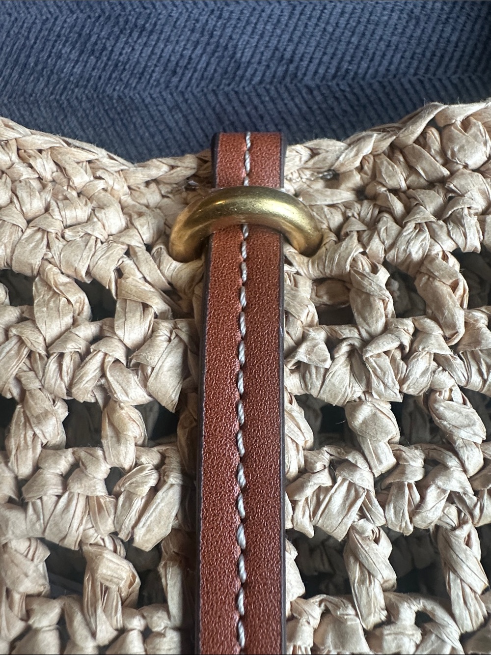 Mango Woven Straw Shoulder Bag with Brown Leather Trim - Picture 4 of 5
